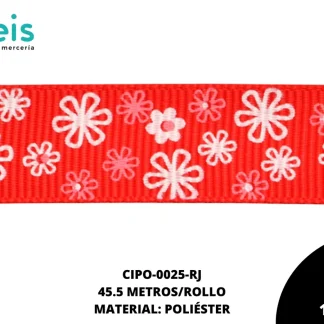CINTA FAYA POPOTILLO INF FLOR 5/8 ROJO 45.5 M/ROLLO