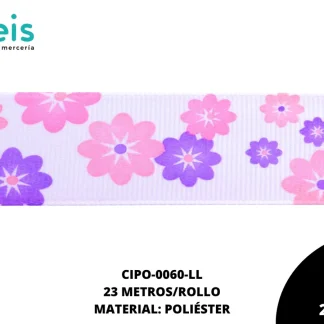 CINTA FAYA POPOTILLO INF BL FLORES 2.5cm REF: 3-202 LILA 23 M/ROLLO