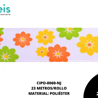 CINTA FAYA POPOTILLO INF BL FLORES 2.5cm REF: 3-202 NARANJA 23 M/ROLLO