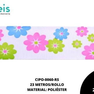 CINTA FAYA POPOTILLO INF BL FLORES 2.5cm REF: 3-202 ROSA 23 M/ROLLO
