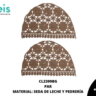 MANGA SEDA DE LECHE TREBOL CON PERLA Y PIEDRA 25 PAR/PQT BEIGE
