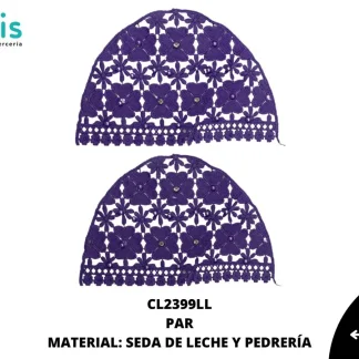 MANGA SEDA DE LECHE TREBOL CON PERLA Y PIEDRA 25 PAR/PQT LILA