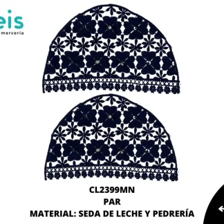 MANGA SEDA DE LECHE TREBOL CON PERLA Y PIEDRA 25 PAR/PQT MARINO