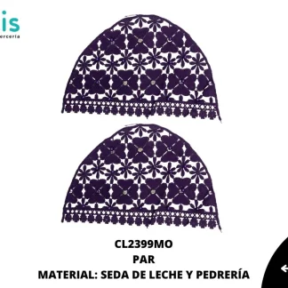 MANGA SEDA DE LECHE TREBOL CON PERLA Y PIEDRA 25 PAR/PQT MORADO
