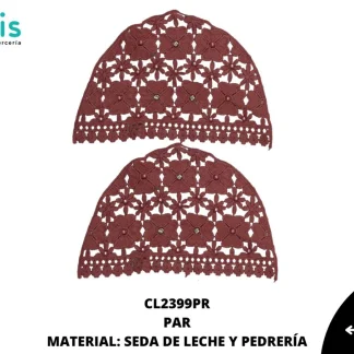 MANGA SEDA DE LECHE TREBOL CON PERLA Y PIEDRA 25 PAR/PQT PALO DE ROSA