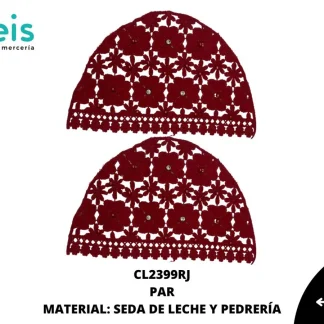 MANGA SEDA DE LECHE TREBOL CON PERLA Y PIEDRA 25 PAR/PQT ROJO