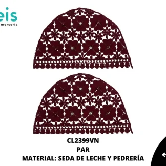 MANGA SEDA DE LECHE TREBOL CON PERLA Y PIEDRA 25 PAR/PQT VINO