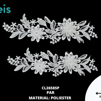 APLICACIONES EN PAR 3D POLIESTER BRILLOSO CL2658SP 9cmX26cm BLANCO