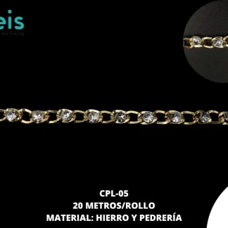 CADENA CON PIEDRA 0.5 CM CPL-05 20 MTS/ROLLO DORADO