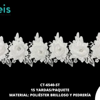 GUIPIUR POLIESTER BRILLOSO DECORADO CT-6540-ST BLANCO 9 CM 15 YARDAS/PAQUETE