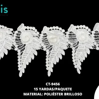 GUIPIUR POLIESTER BRILLOSO 3D CT-9456 BLANCO 21.3 CM 15 YARDAS/PAQUETE