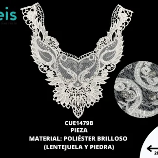 CUELLO TULL LENTEJUELA CON PIEDRA 25 PZ/PQT CUE1479B BLANCO