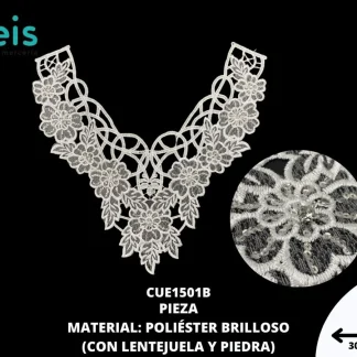CUELLO TULL LENTEJUELA 10 PIEDRAS 25 PZ/PQT CUE1501B BLANCO