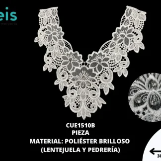 CUELLO TULL LENTEJUELA CON PIEDRA 25 PZ/PQT CUE1510B BLANCO