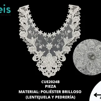 CUELLO TULL LENTEJUELA CON PIEDRA 25 PZ/PQT CUE2024B BLANCO