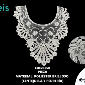 CUELLO TULL LENTEJUELA 9 PIEDRAS 25 PZ/PQT CUE2025B BLANCO