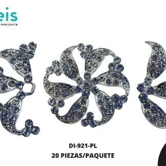 HERRAJE FLOR ESPIRAL 5 CM CON PEDRERIA 20 PZ/PQT PLATA