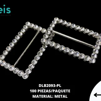 HEBILLA RECTANGULAR DLB2093 4CM PLATA/CRISTAL 100U/PQT