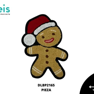 PARCHES BORDADOS Y ESTAMBRE MUÑECO DE JENGIBRE CON GORRO NAVIDEÑO DLBP2165 15cmX21cm
