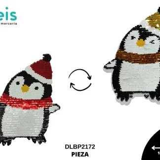 PARCHES LENTEJUELA REVERSIBLE PINGÜINO CON BUFANDA Y GORRO NAVIDAD DLBP2172