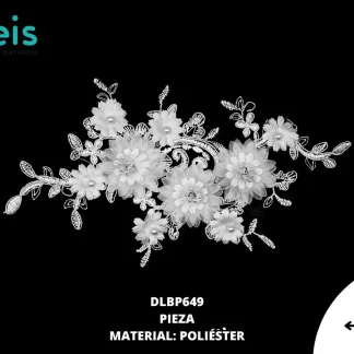 APLICACIONES EN PAR DECORADOS POLIESTER BRILLOSO FLORAL DLBP649 25.5cm BLANCO