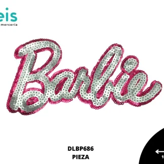 PARCHES LENTEJUELA BARBIE LETRAS DLBP686 PLATA/ROSA