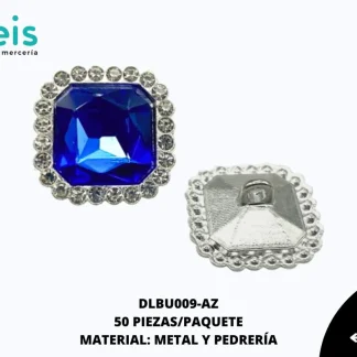 BOTON PLASTICO PATA DECORADOS CUADRADO DLBU009-AZ 18mm 50 PZ/PQT AZUL