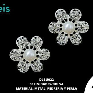 BOTON FLOR CON PEDRERIA Y PERLA CENTRAL SEIS PETALOS REF: DLBU022 50U/PAQ