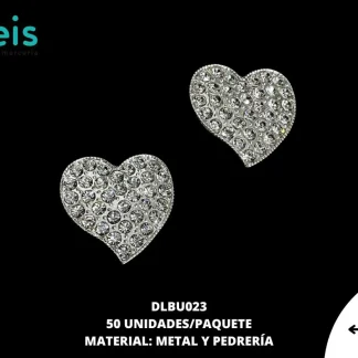 BOTON PLASTICO PATA DECORADOS CORAZON CON PERLA DLBU023 20mm 50 PZ/PQT PLATA