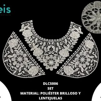 CUELLOS POLIESTER BRILLOSO SET FLOR DLCS006 BLANCO
