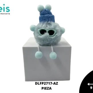 MINI PELUCHE POMPON CON LENTES Y GORRO DLFP2717 AZUL