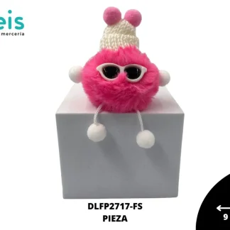MINI PELUCHE POMPON CON LENTES Y GORRO DLFP2717 FUCSIA