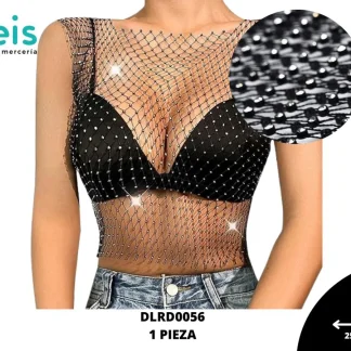 CROP TOP MALLA PIEDRA NEGRO+CRISTAL