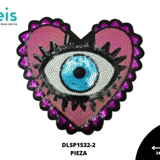 PARCHES LENTEJUELA OJO CORAZON DLSP1532-2 24cmX22cm ROSA
