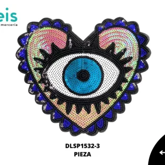 PARCHES LENTEJUELA OJO CORAZON DLSP1532-3 24cmX22cm AZUL