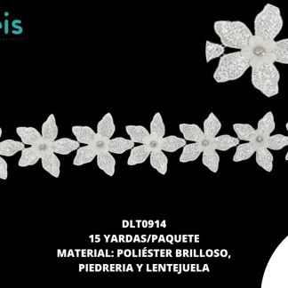 GUIPIUR POLIESTER BRILLOSO DECORADO 3D LENTEJUELA DLT0914 15 YDS/PQT BLANCO