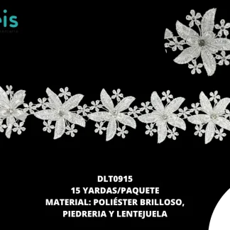 GUIPIUR POLIESTER BRILLOSO DECORADO 3D LENTEJUELA DLT0915 15 YDS/PQT BLANCO
