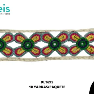 GUIPIUR BORDADO PLANO DLT695 MULTICOLOR 6 CM 10 YARDAS/PAQUETE