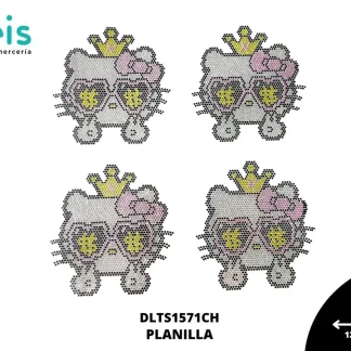 APLICACION PIEDRA TRANSFER HELLO KITTY CON LENTES Y CORONA 4 EN 1 DLTS1571