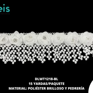 GUIPIUR POLIESTER BRILLOSO DECORADO DLWT1218-BL BLANCO 8 CM 15 YARDAS/PAQUETE