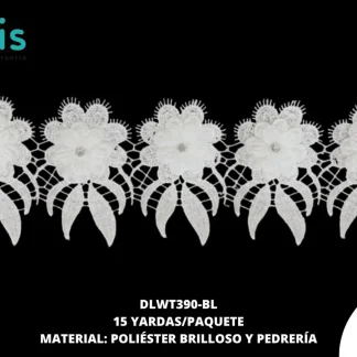 GUIPIUR POLIESTER BRILLOSO DECORADO DLWT390-BL BLANCO 10 CM 15 YARDAS/PAQUETE
