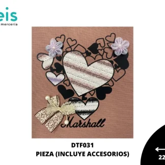 TRANFER CON ACCESORIOS CORAZON MOÑOS Y FLORES MARSHALL 50 PZ/PQT DTF031