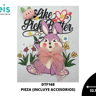 PARCHES DTF DECORADOS CONEJO CON ACCESORIOS LISTON FLOR PELUCHE DTF168 32.5cmX28.5cm 20 PZ/PQT