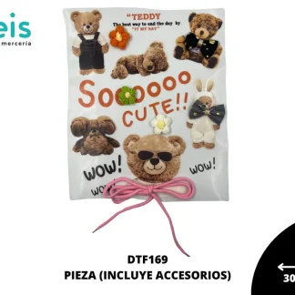 PARCHES DTF DECORADOS OSO CON LENTES ACCESORIOS FLORES Y CORDON DTF169 30cmX36cm 50 PZ/PQT