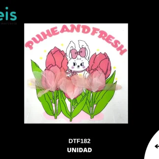 PARCHES DTF DECORADOS TULIPANES Y CONEJO PUHEANDFRESH DTF182 23cmX24.5cm 25 PZ/PQT