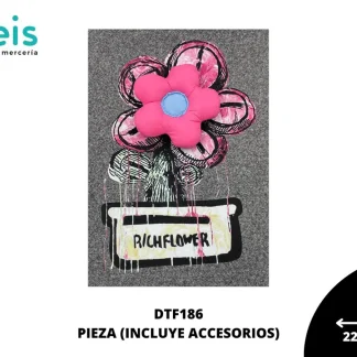 PARCHES DTF DECORADOS FLOR RICHFLOWER DTF186 22cmX30cm 25 PZ/PQT ROSA