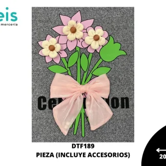 PARCHES DTF DECORADOS FLORES CON MOÑO DTF189 20cmX27cm 25 PZ/PQT ROSA
