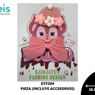 PARCHES DTF DECORADOS CONEJO CON GORRO FLORES Y MOÑO DTF204 28.5cmX21cm 20 PZ/PQT ROSA