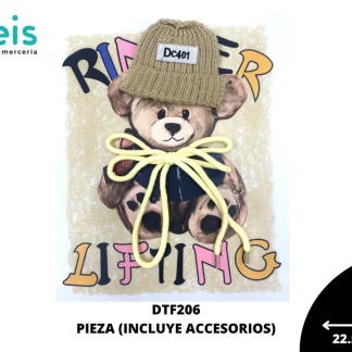 PARCHES DTF DECORADOS OSO CON MOÑO DE AGUJETA Y GORRO DTF206 22.5cmX28cm 20 PZ/PQT MULTICOLOR