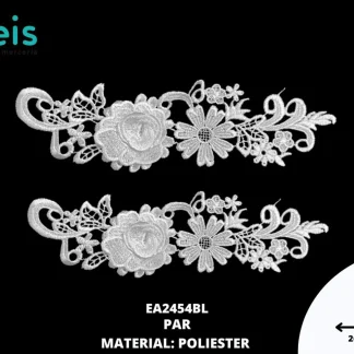 APLICACIONES EN PAR 3D POLIESTER BRILLOSO EA2454BL 26cmX8cm BLANCO